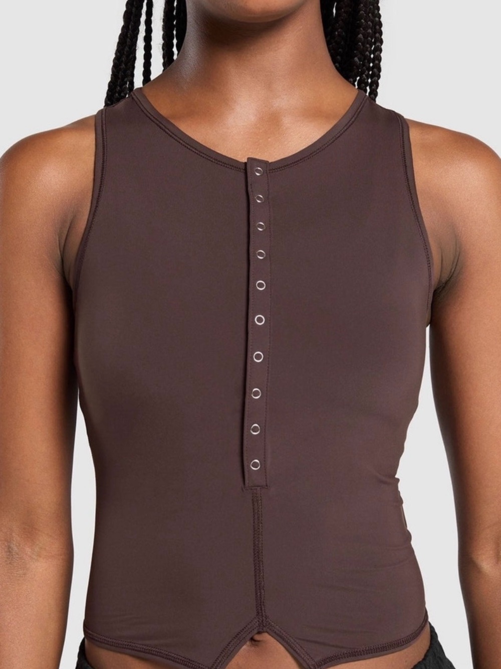 Gymshark Brown Snap-Front Sleeveless Crop Top - Picture 6 of 7